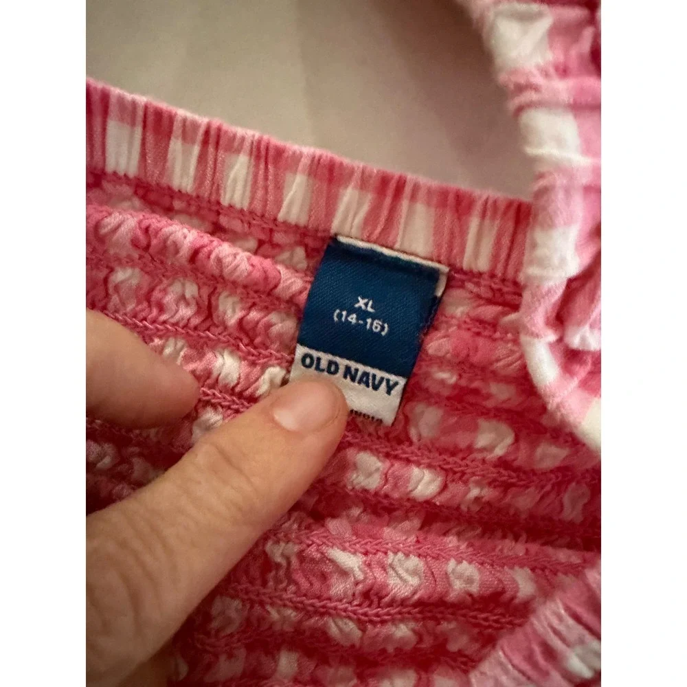 Old Navy Girls Pink Gingham Smocked Ruffle Cami Tank Top XL 14-16